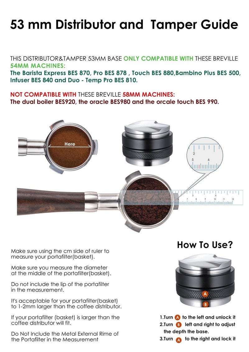 MATOW 53mm Coffee Distributor & Tamper  Dual Head Coffee Leveler Fits for 54mm Breville Portafilter  Adjustable Depth- Professional Espresso Hand Tampers - Image 3